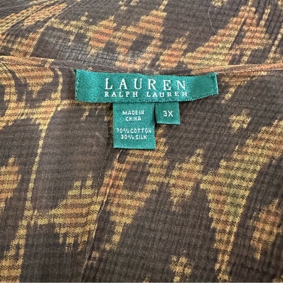 Lauren Ralph Lauren Sheer Lightweight Silk Blend V Neck Blouse Leopard Print 3X - Picture 6 of 6